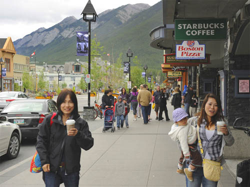 downtown banff Banff, Alta., is considering confining future fast-food restaurants to a mall food court as tourists say the town lacks authenticity.