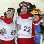 Kristi Richards, Mikael Kingsbury and Jenn Heil celebrate in Ruka!